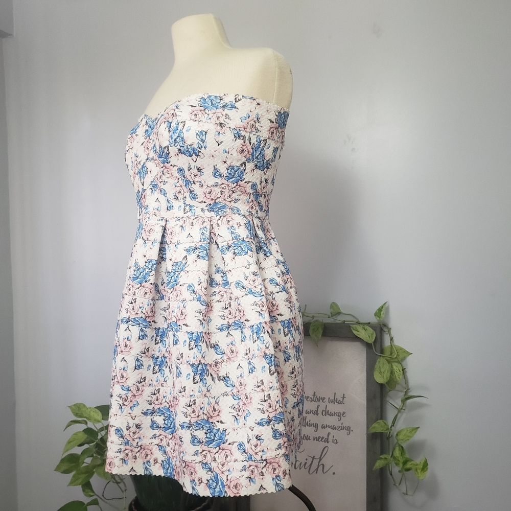 HOCO! Sans Souci White Floral Tea Party Cupcake Dress L StraplessSans Souci HOCO - Picture 7 of 16